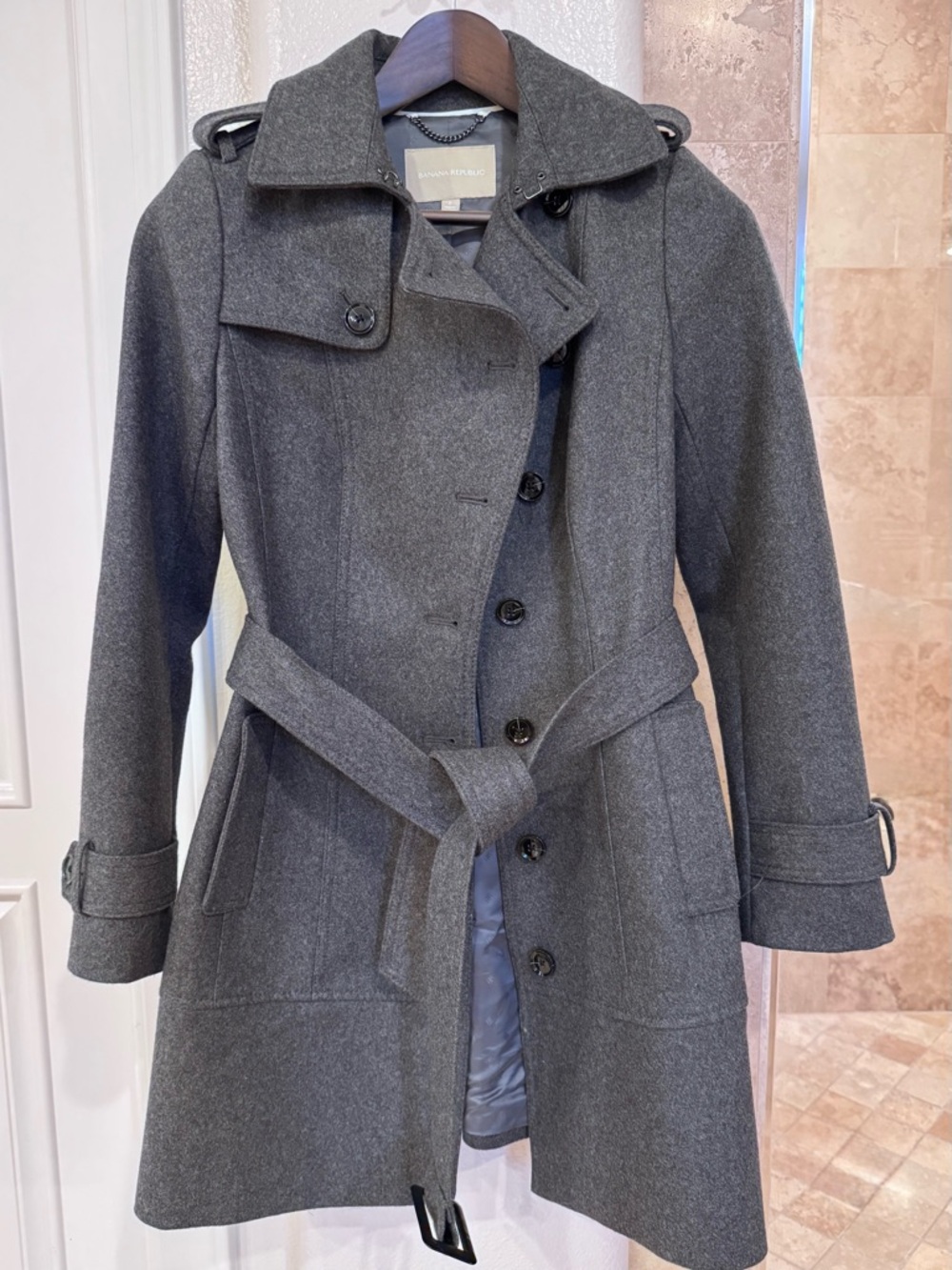 Banana Republic Charcoal Gray Belted Wool-Blend Trench Coat